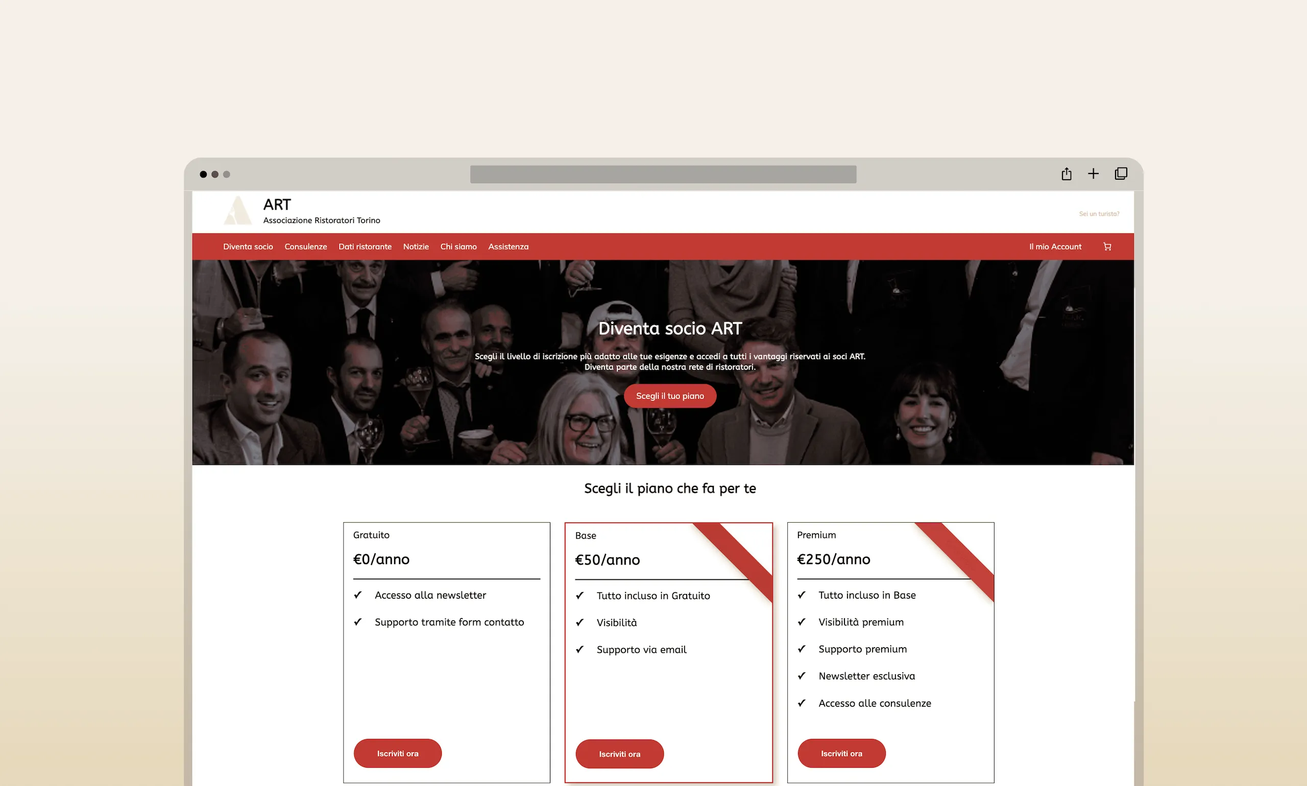 Membership page before