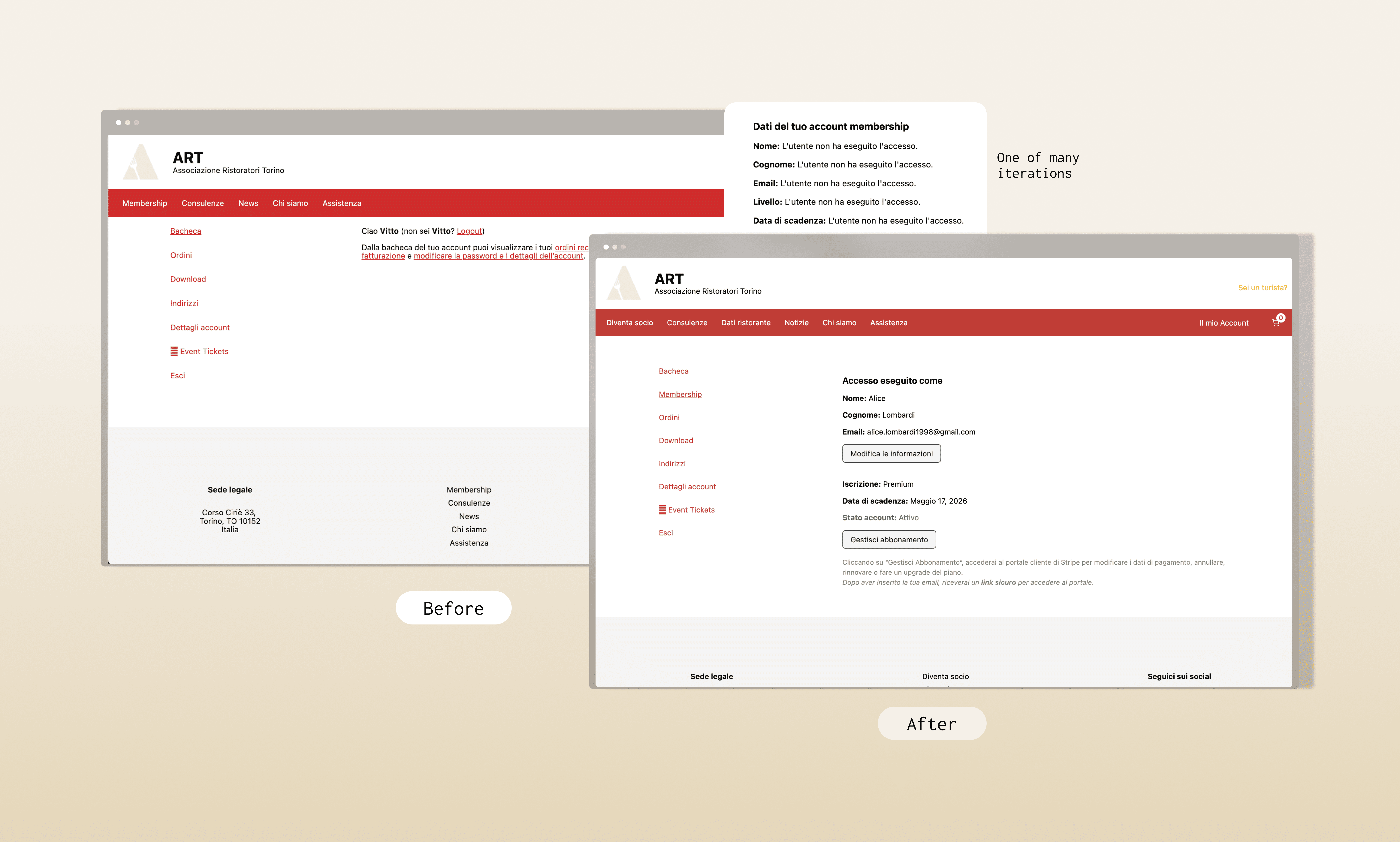 Account page with Membership section integrated