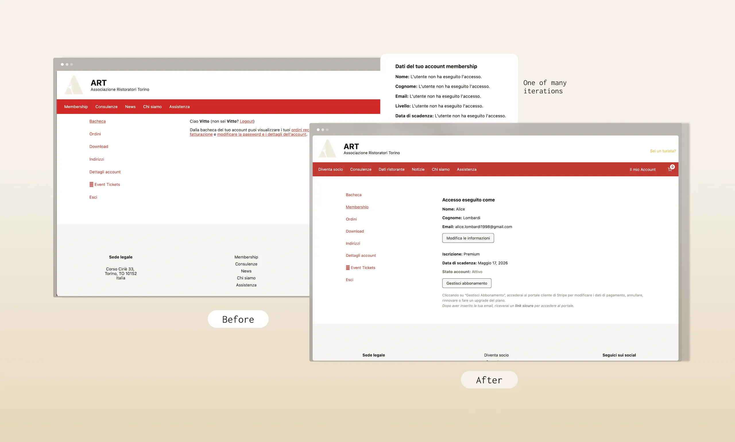 Account page with Membership section integrated